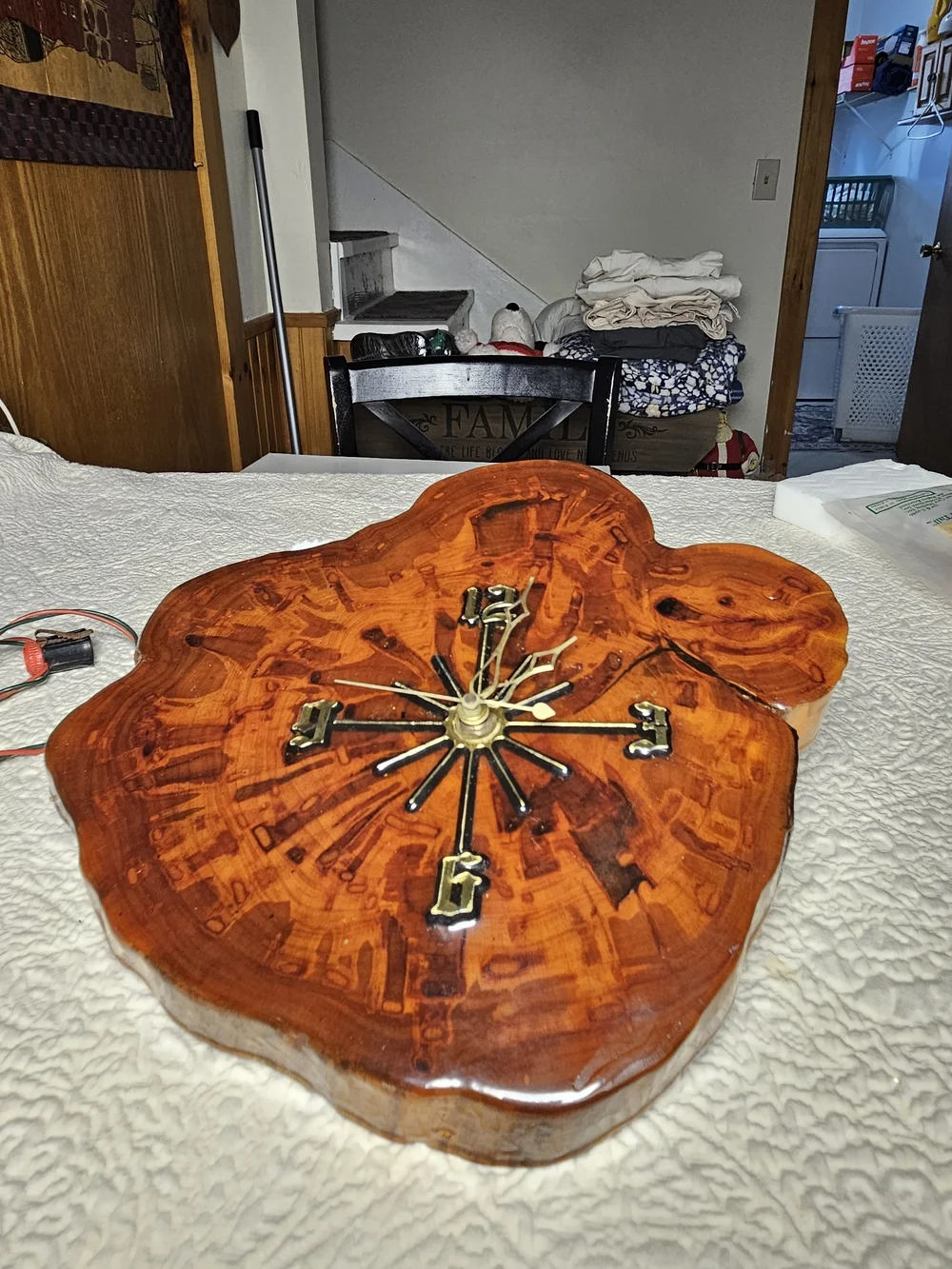 Handcrafted Amber Wood Resin Wall Clock - Unbranded